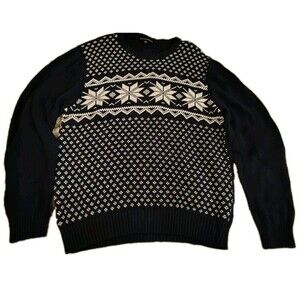 Tricots St Raphael Men's Sweater Size XL Blue White Snowflake 100% Cotton